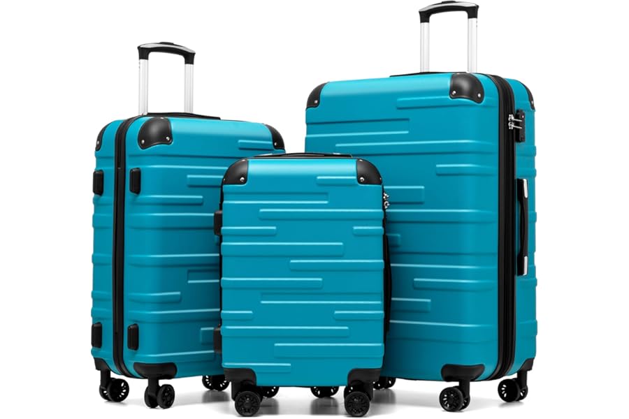 COOLIFE Hard Shell Suitcase with TSA Lock and 4 Spinner Wheels Lightweight Durable (Turquoise Green, 3 Pcs Set)