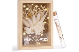 YYSWSAKY Geldgeschenk Hochzeit Rahmen, 3D Bilderrahmen mit Trockenblumen, Licht und Reagenzglas, Hochzeitsgeschenk Geld Verpackung, Hochzeit Geschenke Ideen Geld Rahmen für Brautpaar, Frisch Verliebte