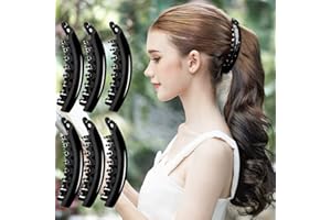 ‎RC ROCHE ORNAMENT RC ROCHE 6 Stück Pferdeschwanz Haarklammer Haarspange Bananenspange Damen Hochwertig Robust für Mehr Volumen, Groß Schwarz