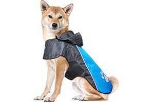 iTayga Imperméable Imperméable pour Chien, Imperméable pour Chien avec Capuche et Réflecteur, Jouer, Voyager pour Petits/Moyens/Grands Chiens (Gris - Bleu, l)