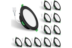 ALUSSO LED Spot Encastrable Extra Plat 7W 510 Lumen, Noir Dimmable Blanc Chaud 3000K Blanc Neutre 4000K Blanc Froid 6500K, 230V éclairage Plafond Encastré Pour Salle de Bain, Cuisine, Salon, Lot de 12
