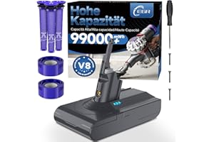 EGR Améliorée V8 Batterie Compatible pour Dyson V8 Absolute/Animal/Motorhead/Fluffy SV10 Carbon Fiber Aspirateur Batterie avec 5 Filtres et 3 Vis