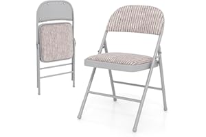 TANGZON 1/2/4 Pack Padded Folding Chairs, Foldable Conference Chairs with Backrest, Metal Frame Easy Storage Event Hall Guests Seat for Home Office Reception (Linen Fabric, Mid Back, Beige, 1)