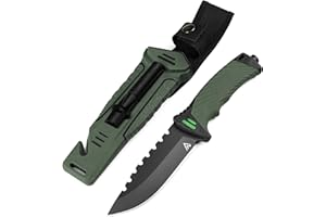 Naifu® - The Hunter X - Green - Couteau de Survie à Lame Fixe 12 CM en Acier Inoxydable- Couteau de Chasse – Survie – Bushcraft - Allume-Feu et Pierre à Aiguisseur Inclus