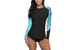 BesserBay Damska koszulka surfingowa moda kąpielowa Rash Guard UV koszulka z długim rękawem do pływania tankini UPF 50+ S-XXL