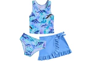 AIDEAONE Maillot de Bain Trois pièces pour Fille avec Jupe, Joli Maillot de Bain d'été à séchage Rapide pour Enfants de 6 à 12 Ans