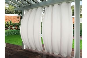 ‎CLOTHINK Clothink Outdoor Vorhang 132x215cm 2er Ösen Oben Unten Grau-Weiß Anti-Verblassen Windschutz Sonnenschutz Sichtschutz Wetterfest, Terrasse Balkon Pergola