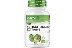‎VIT4EVER vit4ever Bio Artischocken Extrakt - 240 Kapseln - 1800 mg je Tagesdosis (2,5% Cynarin) - Echter 20:1 - Laborgeprüft & zertifizierte Bio Qualität - Hochdosiert - Vegan