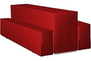 ‎TEXDEKO TexDeko® Hussen Bierzeltgarnitur 3-teiliges Set Premium Blickdicht strapazierfähig 2 Bierbankhusse 1 Biertischhusse 220x50cm für Festzeltgarnitur (Rot)