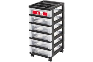 IRIS USA IRIS Plastic Storage, Rolling Cart with Organizer Top, Black, 6 Drawer