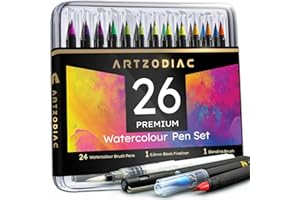 ARTZODIAC Watercolour Brush Pens Set, Dual Tip Brush Pens for Kids & Adults, Flexible Tips for Drawing, Painting, Calligraphy, Colouring, Art Supplies, 24 Vibrant Colours, Artist Gift