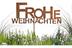 ‎TERMA Terma Stahldesign Rostfigur Gartenstecker Schrift Frohe Weihnachten tolle gartendeko aus Rost-Metall, deko rostoptik, Rost Weihnachtsdeko