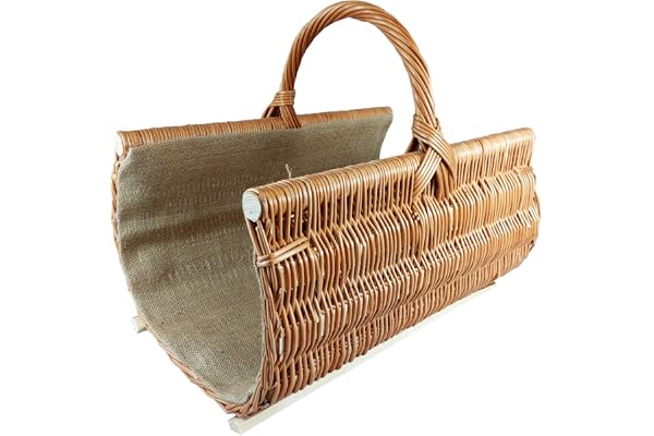 Korg, träkorg, öppen spis korg gjord av naturlig korg, sydd med jute (L) 50 x (B) 36 x (H) 29/43 cm)