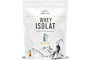 AlpenPower Whey Isolat białko w proszku neutralne 500 g – 100% naturalne składniki, bez substancji słodzących – karmienie trawą – wysokiej jakości białko w proszku z najlepszego mleka alpejskiego