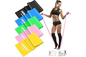 JJSHUND Resistance Band Set, 1.5 M Exercise Bands with 5 Resistance Levels, Long Stretch Bands for Men & Women, Workout Resistance Bands for Yoga Gym Pilates Fitness Strength Training Muscle Building