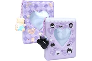BOYIGOG 2 Pack Photocard Holder Heart Hollow, 3 Inch Photo Card Holders with Pendant, Mini Kpop Album Photo Albums Book, Travel Photo Card Binder Love Kpop Albums, 40 Pockets (Purple)