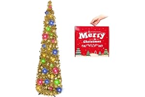 N&T NIETING Árbol de Navidad artificial con soporte, 1,5 m (5 pies), plegable, con lentejuelas, para Navidad, fiestas, decoración del hogar, color dorado