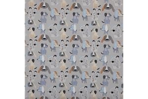 Kt KILOtela - Tessuto Canvas Stampato, Rivestire, Foderare, Divani, Tavolo, Sedia, Letto, Tende, Cuscini, Borse, 100 cm Lunghezza x 280 cm Altezza, Cani, Blu, Grigio, Marrone - 1 Metro