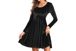 Yutdeng Vestido Terciopelo Mujer Elegante Vestido de Noche Manga Larga Vestidos de Fiesta Corto Vestido de Cóctel Cuello Redondo Mini Vestido Invierno Retro Vestido de Navidad Bodycon Dress Boda Otoño