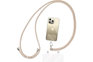 Olliwon Tour de Cou Téléphone Réglable avec 3 Patchs, Cordon de Collier de Longe Portable Universelle Compatible avec Plupart des Smartphones - Lanière Brun Clair