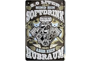 HELGES-SHOP 2 Liter sind ein Softdrink aber kein Hubraum Blechschild - Retro Deko Schild Garage Werkstatt Kfz Motorrad Auto Tuning Autowerkstatt - Hot Rod Big Block V8 American US Cars Dekoration - 20x30cm