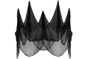 PAPU 215 x 500 cm Gruseliges Tuch Gruseliges Käsetuch Halloween Deko Stoff Horror Baumwolle Musselin Tücher für Spukhäuser Party Türen Vorhang Outdoor Dekoration(Schwarz)