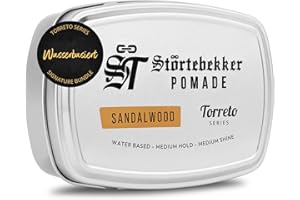 ‎STÖRTEBEKKER SHAVING ACCESSORIES Störtebekker® Premium Pomade Wasserbasiert Sandelholz - Pomade Herren 'Torreto Series' - Mittlerer Halt - Mittlerer Glanz - Haarwachs 125ml - Barbershop Haarpomade - Haarstyling Made in Germany