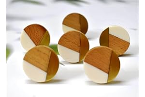 ARTISNO Boutons de porte en bois et résine - Style vintage shabby chic - Trois tons dorés - Pour meubles d'intérieur - Armoires et tiroirs - Bois brut, SET-6