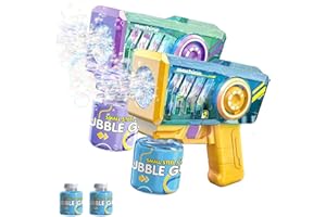 HYNXM Seifenblasenpistole Kinder, 2 Pcs Bubble Gun, mit 2 Flaschen Seifenblasenflüssigkeit, 5000+ Seifenblasen pro Minute
