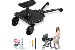 ENERHUB Buggy Board mit Sitz, Kinderwagen Trittbrett, Anpassbare Pedale Buggy Board für alle Kinderwagen, Trittbrett für Kinderwagen Universal für Kinder von 2-6 Jahren