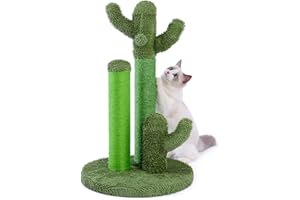 PAWZ Road Arbre à Chat Griffoir - Poteau Griffoir Chat Cactus en Sisal avec Pompon Suspendu - 3 Poteaux en 1 Ensemble, Marron, Taille L 68.5cm