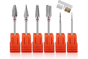 MOVYEE 7 Pièces Embout Ponceuse Ongles en Carbure de Tungstène,3/32 Pouces Forets à Ongles Professionnelle Grain Moyen Éliminer Gel Acrylique Cuticule (Style 2)