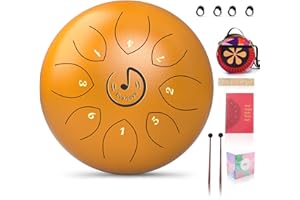 EVERJOYS Steel Tongue Drum Tambour Handpan à 6 Pouces 8 Tons Clé en C Kit Instrument à Percussion en Acier de Tambour à Main Yoga Méditation l'Éducation zen Camping,avec avec Sac, Livre de Musique Oro