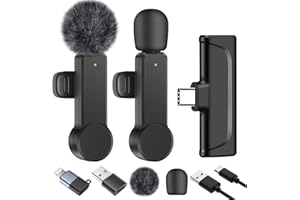 BZXZB Microphone cravate sans fil à clipser pour iPhone, téléphone Android, ordinateur portable, enregistrement vidéo, Tiktok, Facebook Live, YouTube, Live Stream/Windproof/2 micros