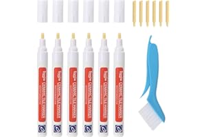 JRJRN 6 Pz Penna Per Stucco Pareti, Pennarello per Fughe Bianco, Piastrelle Pennarello Con Punta Di Ricambio e con 1 Spazzola per La Pulizia per La Riparazione Delle Piastrelle Di Cucina e Bagno