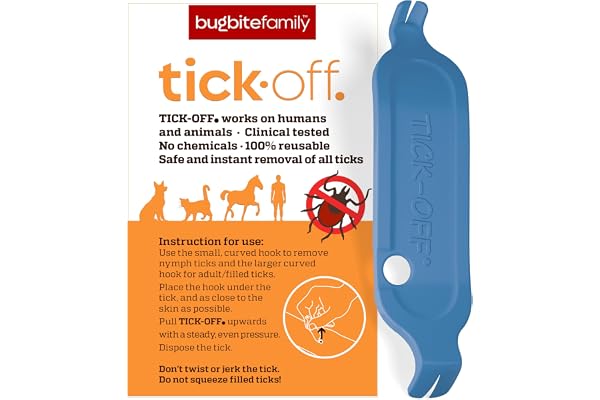 tick-off | Tire Tique destinés aux Humains, aux Chiens, aux Chats et aux Chevaux | Testé cliniquement | Breveté | Double Face Anti puces Maison | Poignée Ergonomique | Paquet de 1 unité | Bleu…