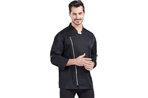 Nanxson Chaqueta de Cocinero Unisex Hombres Chaqueta de Panadero de Manga Larga para Damas con Cierre de Cremallera CFM0058