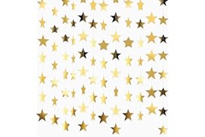 ROTUPAP 26 Feet Reflective Star Paper Garland - Sparkling Star Bunting Banner Hanging Decoration,Sparkling Bunting Banner - for Birthday Holiday Wedding Anniversary Theme Party Supplies (gold)