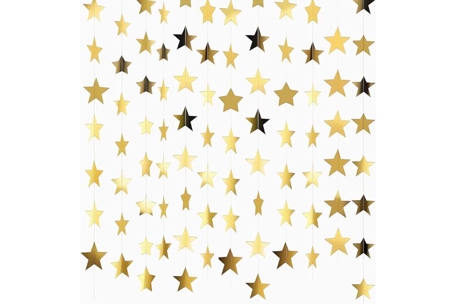 26 Feet Reflective Star Paper Garland - Sparkling Star Bunting Banner Hanging Decoration,Sparkling Bunting Banner - for Birthday Holiday Wedding Anniversary Theme Party Supplies (gold)