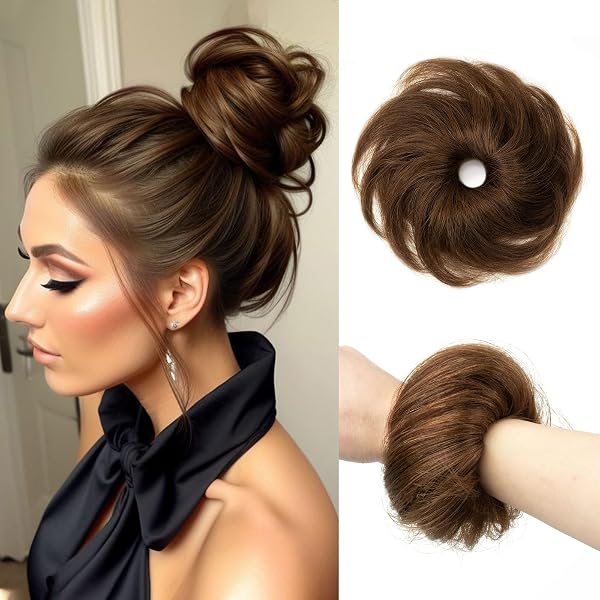 GWAWG Dutt Haarteil Mit Clip – Synthetikhaar, 15x25 Cm, Für Dünnes Haar, Hochzeiten, Partys, In Braun-Schwarz