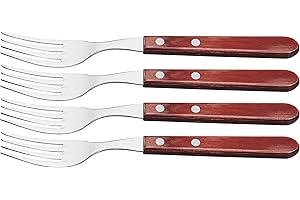 Tramontina 21199/797 Jumbo Steak Forks Set of 4 Set with Red Handles, Stainless Steel, 4 pieces