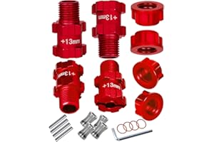 hopsupRC Upgrades Part for 1/10 Granite Senton New Big Rock Typhon 3S BLX,Aluminum 14mm to 17mm Wheel Hex 13mm Extended Wheel Hub Drive with Anti-dust Cap Nuts,Red