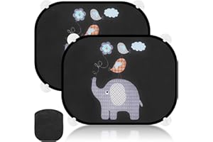 Zaxiva Sonnenschutz Auto Baby mit UV Schutz (2er Set), 44x36cm Sonnenblende Kinder mit 8 Saugnäpfen, Sonnenschutz Auto Seitenscheibe mit süßen Tier Motiven