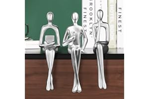 MASVAN 3Pcs Silver Abstract Figurines Thinker Statues, Home Decor Resin Bookshelf Sitting Sculpture, Modern Collectible Accents for Office Living Room Coffee Table Shelves Decoration (Silver)