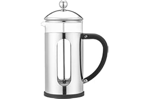 Café Olé Desire cafetière à piston en en acier inoxydable 18/10, verre résistant à la chaleur et plastique – 350ML, convient aux 3 demi-tasse, fini miroir