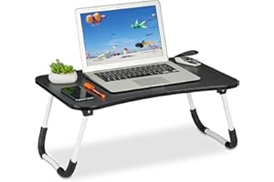 ‎RELAXDAYS Relaxdays Stolik pod laptopa do łóżka i kanapy, wys. x szer. x gł.: 26 x 63 x 40 cm, składany stolik na łóżko, MDF, żelazo, stolik na notebooka, czarny