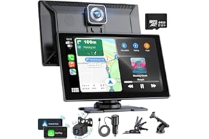 ZEMBUKIL Apple Carplay Screen for Car, 9" Portable Apple Carplay Android Auto Car Stereo with 4K Dash Cam & 1080P Backup Camera, Wireless Car Play Screen GPS Navigation & Voice Control, Mirror Link, BT/FM/AUX