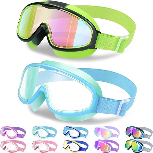 Vvinca Lunettes De Natation Enfants 3-8 Ans – Verres Polycarbonate, Anti-buée, UV, Cadre Silicone, Protection Nasale Incluse