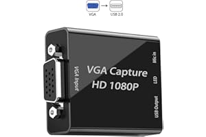 GRACETOP VGA-Capture Karte, VGA-auf-USB-Aufnahmegerät mit Mikrofon-Eingang, unterstützt Full HD 1080P Video für Gaming, Streaming, Unterricht, Videokonferenz, Live-Rundfunk