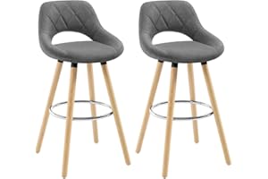 ‎WOLTU WOLTU Stołek barowy z zestawem 2 krzeseł barowych, oparciem i podnóżkiem - Designerskie krzesło z drewna i lenu, ciemnoszare